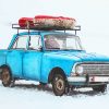 Blue Old Car in Snow NEW paint by number