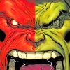 Red and Green Hulk Face paint by numbers