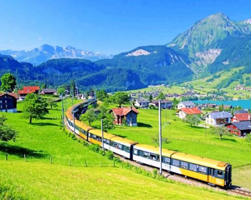 Golden Pass Scenic Train Running Between Lucerne And Interlaken paint by numbers