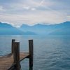 Wooden Dock On Sea In Foggy Weather paint by numbers