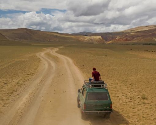 Car With Man On Top Driving On Desert Road paint by numbers