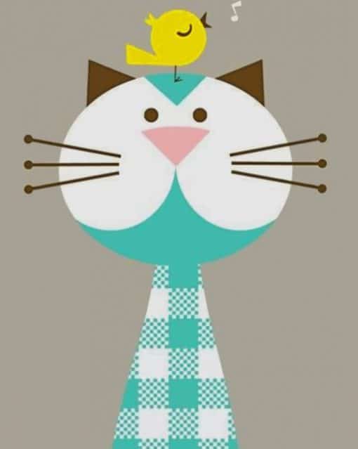 Cute Cat And Bird paint by numbers