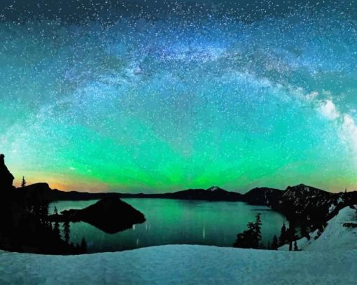 Northern Lights In Snowy Mountains paint by numbers
