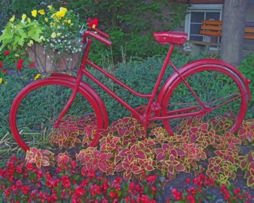 Red Bicycle And Flowers paint by numbers