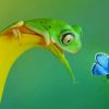 Green Frog Beside Common Blue Butterfly paint by numbers