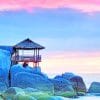 Hut On Stone Rock In Front Of Calm Sea paint by numbers