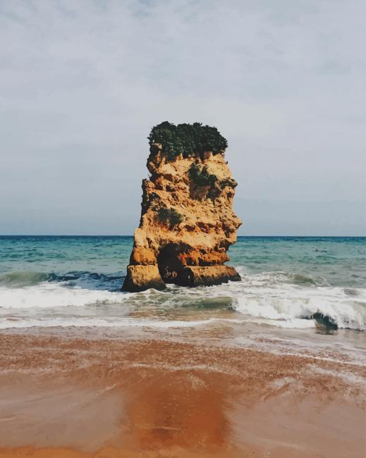 Large Rock Stands Guard In The Middle Of The Ocean paint bynumbers