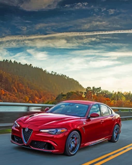 Red Alpha Romeo On The Road paint by numbers