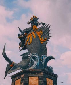 Statue Of Poseidon Riding A Large Fish On A Wave paint by numbers