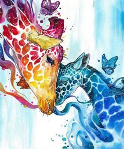 Colorful Giraffe And Her Babe - Animals  Paint By Number