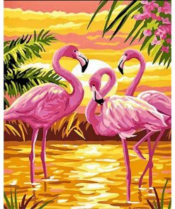 Pink Flamingo At Sunset - Birds Paint By Number