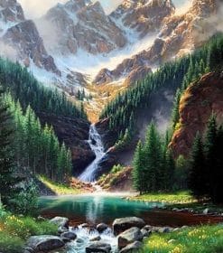 Rocky Mountains Waterfall - Landscape Paint By Number