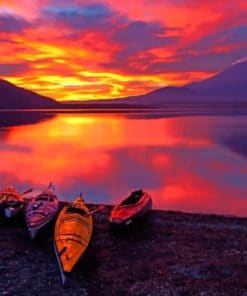 Colorful Boats On The Side Of A Lake paint by numbers