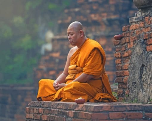 Monk Meditating In A Temple paint by numbers
