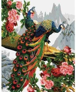 Peacocks In Flowered Tree - Birds Paint By Number