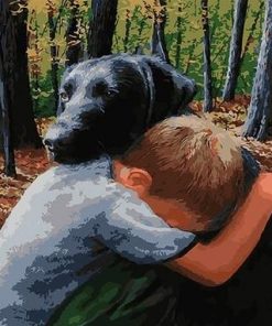 Boy Hugs Dog - Paint By Number