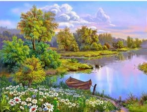 Daisies Lake Scenery paint by numbers