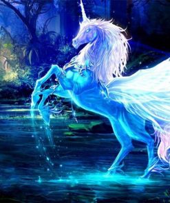 Blue White Unicorn Horse - Paint By Numbers