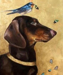 Dachshund Dog and Bird - Paint By Numbers