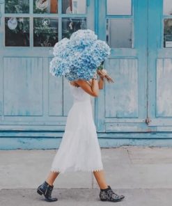 Girl Holding Blue Hydrangea – Paint By Number