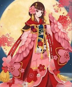 Girl in A Red Kimonos - Paint By Numbers