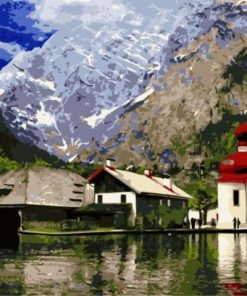 Mountain Lake Red Castle - Paint By Number
