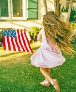 Kid Holding US Flag - Paint By Numbers