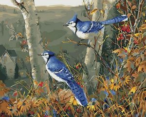 Blue Jay On Flowering Tree Paint by numbers