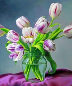 White And Purple Tulips Glass - Paint By Number