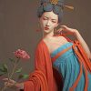 Asian Woman Holding A Flower paint by numbers