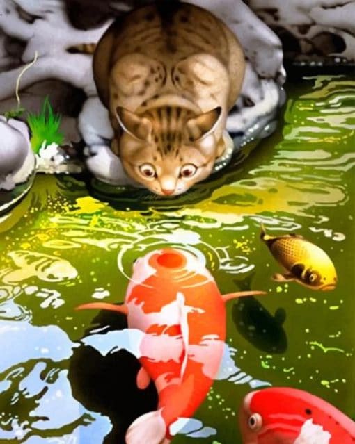 Cat Watching Koi Fish Paint by numbers
