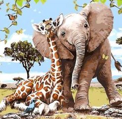 Elephant and Giraffe - Animals Paint By Numbers