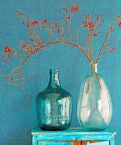 Green And White Glass Vases - Paint By Number