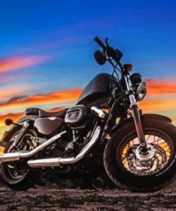 Harley Davidson And Sunset Sky - Paint By Numbers