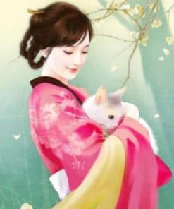 Asian Girl And Her Cat - Paint By Numbers