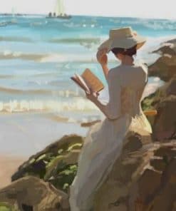 Lady Reading A Book In The Beach - Paint By Numbers