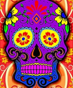 Purple Folk Art Skull paint by numbers