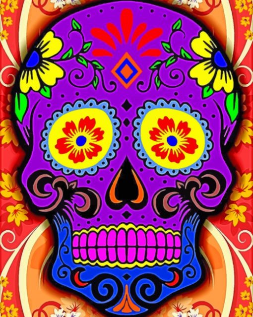 Purple Folk Art Skull paint by numbers