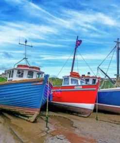 Red And Blue Boats Tenby Port - Paint By Number