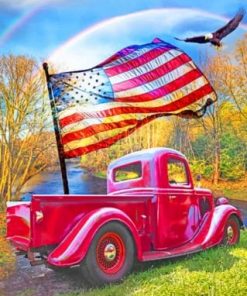 Red American Truck And Flying Eagle - Paint By Numbers