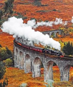 Train Passing Through Scottish Landscape - Paint By Number