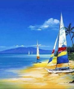 Sailboat Rest On Beach - Paint By Numbers