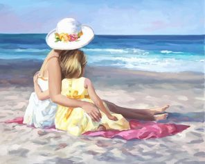 Mother And Daughter In Beach Paint by number