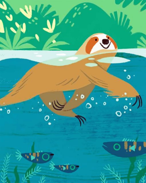 Swimming Sloth Paint by numbers