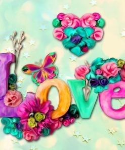 Floral Heart Love Shape paint by numbers