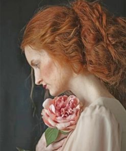 Redhead Woman Holding A Rose Paint by numbers
