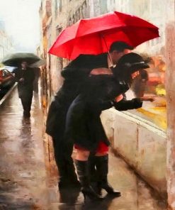 Amoureux-sous-le-parapluie-rouge-peinture-la-main-par-num-ros-24-couleur-Pigment-brosse-peinture-1