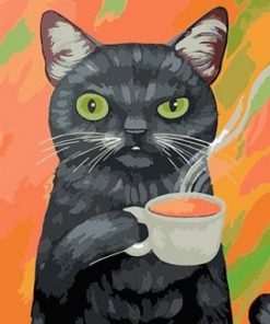 black cat drinking tea paint by numbers