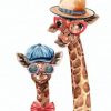 Giraffe and Baby Wearing Hats Paint by numbers