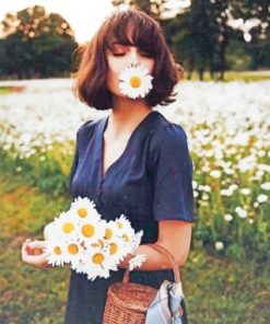 Girl And Daisy Flowers Paint by numbers